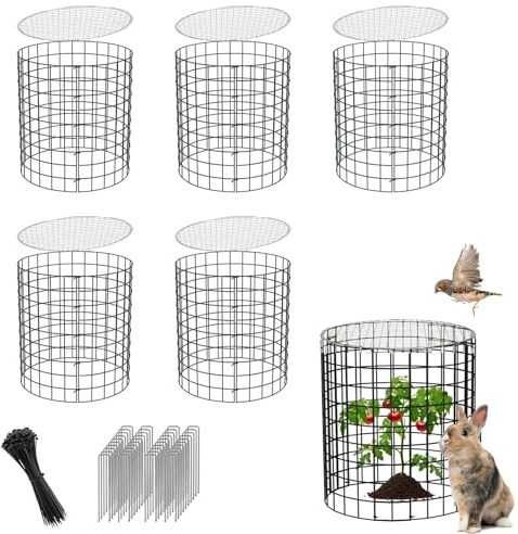 Pflanzenschutz vor Tieren mit Deckel, 42.8 x 33cm Pflanzenschutzgitter Pflanzkäfig mit Erdspießen und Bändern, Pflanzenschutz zum Schutz von Pflanzen und Gemüse vor Tieren (5 Sets)