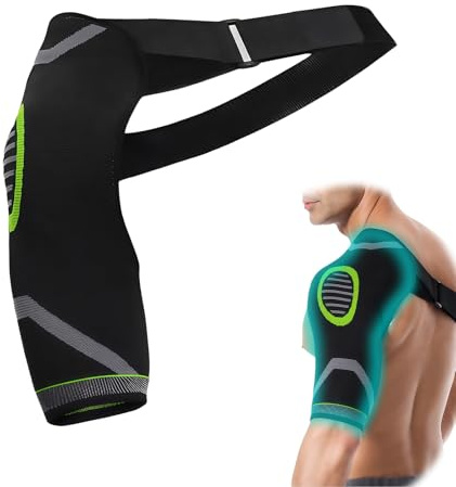 LUMOOM Tutore per spalle per uomo e donna, supporto per spalle regolabile con imbottitura a pressione, efficace supporto per spalle durante lo sport e il dolore per sinistra destra (verde)