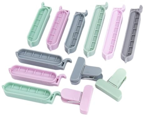 COLLBATH 12 Pinzas de Sellado para Bolsas de Alimentos y Té, PP, Cierre Firme, Diseño de Hebilla, Uso Doméstico, para Bolsas de Plástico y Papel