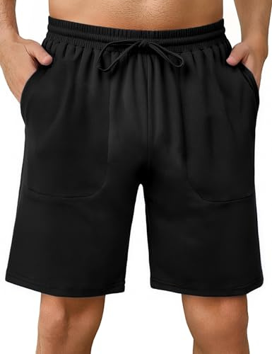 Aseniza Short Pyjama Homme en Coton Respirant Bas de Pyjama avec Poches et Ceinture Élastique Idéal pour la Détente à la Maison ou en Vacances,Noir,L