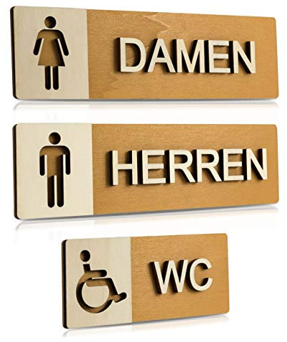 Manschin-Laserdesign WC Schild Echtholz Holz Edel Piktogramme Toilette Toilettenschilder Türschild Damen Herren (Komplettset (Damen-Herren-Behinderten WC))