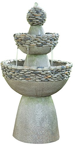 Teamson Home Garden Wasserspiel, großer moderner Wasserbrunnen, 3-stufiger Wasserfall-Ornament mit Steineffekt für den Innenbereich mit Pumpe, Terrassendekoration im Freien