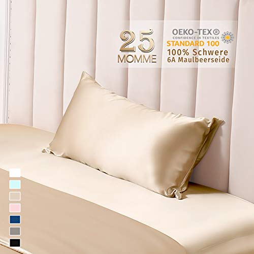 THXSILK 25 Momme Seide Kissenbezug für Haar und Haut - Maulbeerseide Kissenbezug - Hypoallergen mit Versteckter Reißverschluss - Pure Seide auf Beide Seiten … (Champagner, 40x60cm)