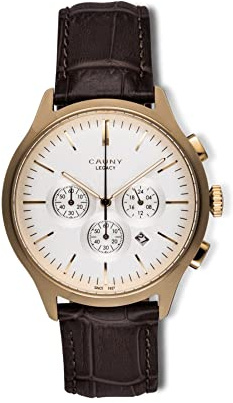 CAUNY - Montre Analogique Homme - Legacy Gold Chronograph - Mouvement à Quartz - Chronographe avec Fonction Date - Bracelet en Cuir - Résistante à l'eau jusqu'à 5 ATM - Acier 316L