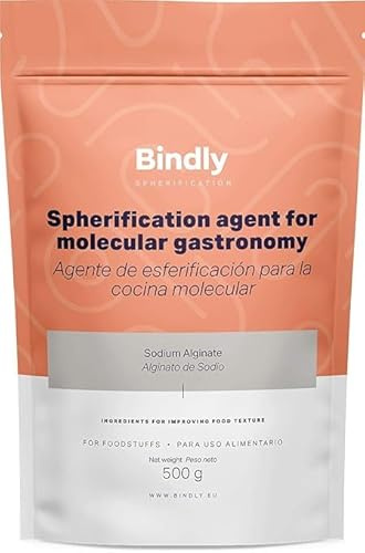 BINDLY® Alginato de Sodio en Polvo 500g | Gelificante de Rápida Disolución para Esferificación Molecular, Cocina Creativa y Repostería | Vegano, Halal y No-GMO