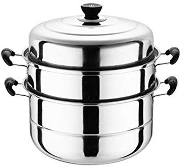 Mini vaporera con tapa de metal, pequeño, acero inoxidable pulido, apilable, ideal para pequeñas raciones o hogares individuales.