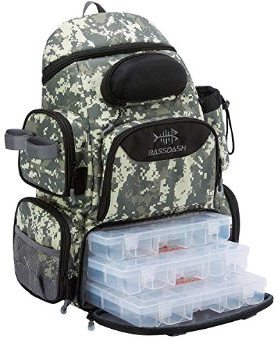 Bassdash Angelrucksack wasserabweisend leicht taktische Tasche Angelkoffer mit Rutenhalter und schützender Regenhülle