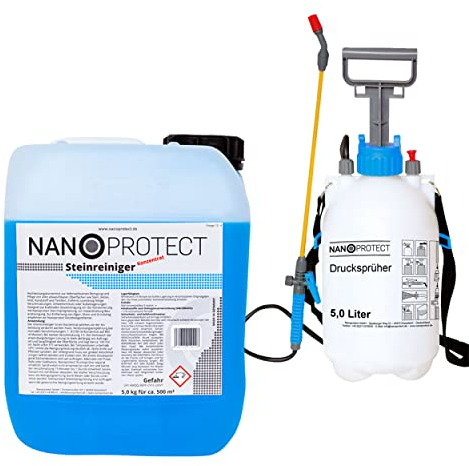 Nanoprotect Steinreiniger Konzentrat | 5 kg inkl. Drucksprüher | Für ca. 500 m² | Intensivreiniger für Außenanlagen | Ideal für Haus, Hof und Garten