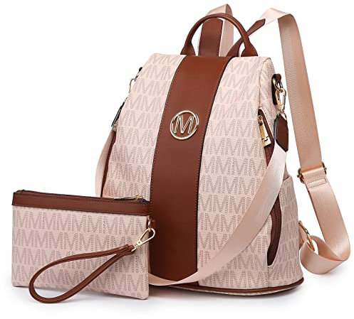 MKP COLLECTION Damen-Rucksack, modisch, mehrere Taschen, Diebstahlschutz, Rucksack, Reisen, Schule, Umhängetasche, Handtasche, rose, 11.8''L x 5.5''W x 14''H