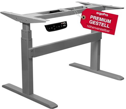 Exeta ergoPRO höhenverstellbarer Schreibtisch Gestell elektrisch 63-125 cm in grau I Schreibtischgestell höhenverstellbar mit 2 Motoren & Memory-Funktion I Tisch höhenverstellbar mit 3-Fach-Teleskop