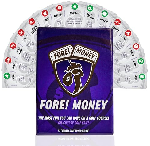 Fore! Money On-Course Golf Card Game – On Course Golf Wagering Game with Unique Challenges – Golf Gift for Men & Women – Interactive On-Course Golf Card Game Pack – 56 Cards Included