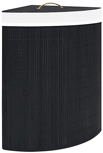vidaXL Eck Wäschekorb Wäschesammler Wäschebox Wäschetonne Wäschesack Wäschetruhe Wäschebehälter Wäsche Sammler Truhe Box Tonne Bambus Schwarz 60L