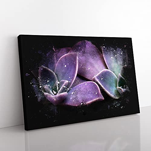 Lilac & Green Succulent Plant Paint Splash Canvas Wall Art Print 30x20 Inch | Ready to Hang, Gallery Wrapped, Fade-Resistant Inks, Securely Packaged, UK Made