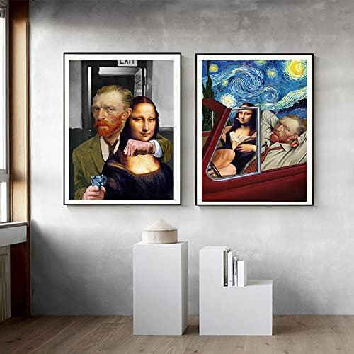Lustige Wand Bilder Mona Lisa Geld Poster Street Pop Gemälde Poster Lustige Gemäldedrucke Graffiti Gemälde Mona Lisa Modulares Bild Nordic Wohnzimmer Schlafzimmer Wand Dekor K04079