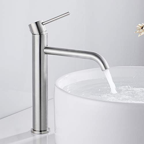 Rubinetto per lavabo alto monocomando in acciaio inox rubinetto da bagno per acqua calda e fredda (argento)