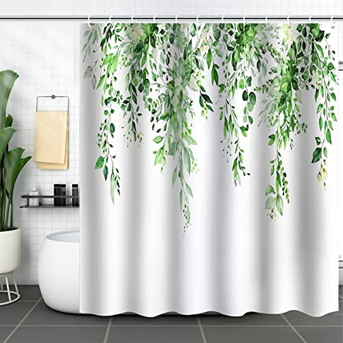 Skcess Duschvorhang 180x200，Duschvorhang Pflanzen Duschvorhang Grün Weiß Badewanne Vorhang Anti Schimmel Duschvorhang Textil Waschbar Badvorhang Wasserdicht