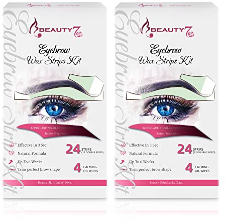 Beauty7 Wax Strips Kit for Sensitive Skin, Facial Hair Removal for Eyebrow, Lip, 24 Strips & 4 Calming Oil Wipes, At Home Waxing for Women
