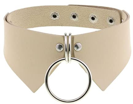 CABULE Punk Kreis Halsband für Mädchen Goth Pentagramm Halskette Umhängeband Cosplay PU Leder Halskette Gothic Zubehör-Beige