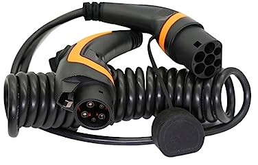 RWRAPS elektroauto ladekabel 16A 32A EV-Kabel 3,6 kW 7,6 kW J1772 Typ 1 bis Typ 2 IEC62196 EV-Laden mit 5 Meter langem Spiralkabel/geradem Kabel (Color : 16A 5M Spiral Cable)