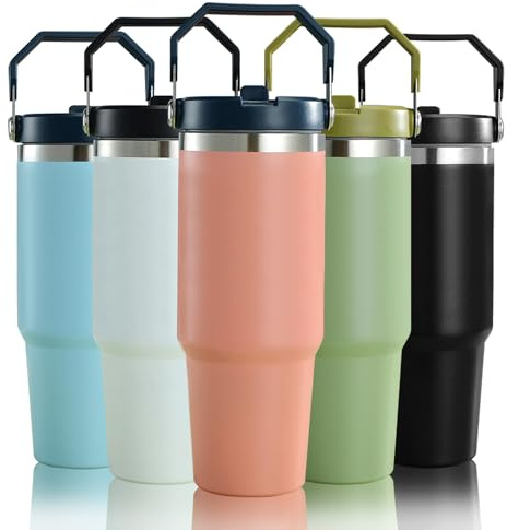 mebiusyhc Stainless Steel Tumbler with Straw, Reusable Cup with Straw Leakproof Flip,Stainless Steel Thermal Mug for Home, Travel, Office or Car