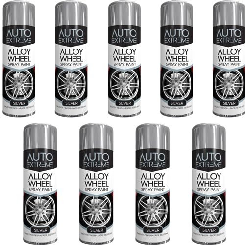 BargainsMania Premium Auto Alloy Wheel Silver Spray Paint - Long-Lasting Shine and Protection - Rim Spray Coating - Corrosion-Resistant Wheels Paints - Brake Dust Protection - Pack of 9 x 300ml