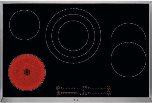 AEG Glaskeramikkochfeld autark 80cm / Made in Germany / 4 Zonen mit Bräter- und Dreikreiszone / 9 Stufen / Powerfunktion / Timer / DirectSlider-Bedienung / Haubenautomatik / HKA8578RAD