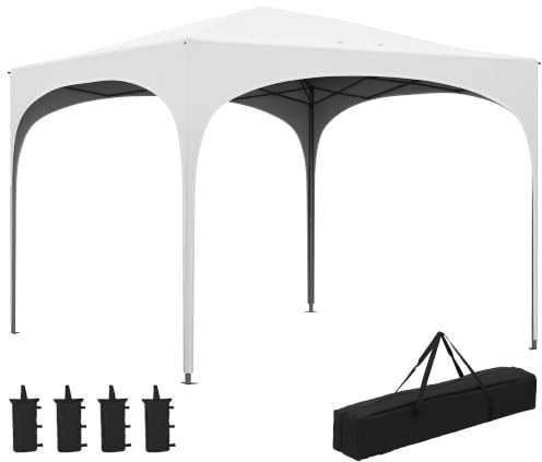 Outsunny Carpa Plegable 3x3 m Altura Ajustable Bolsas de Arena Blanco | Cenador de Jardín, Bolsa de Transporte Impermeable, Anti-UV, Gazebo para Exteriores Jardín Patio