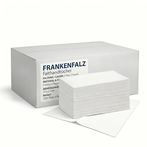 Papierhandtücher V-Falz | 2-lagig, 21x23cm | 3200 Blatt | 100% Zellstoff, Hochweiß | saugstark und reißfest |Optimal für V-Falz/ZZ-Falz Handtuchspender