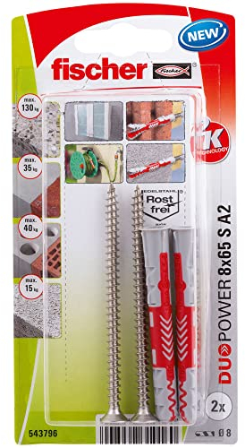 fischer DuoPower 8 x 65 S Schraube nicht rostender Stahl A2, 543796