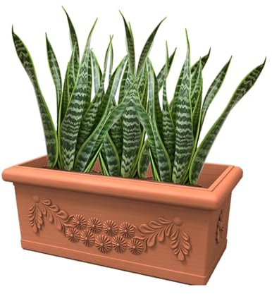 Kloris Pflanzgefäß rechteckig Festonato 80 Harz Farbe Terrakotta Polyethylen klassisches Design für den Außenbereich 45 Liter 80 x 40 cm Höhe 34 cm Made in Italy