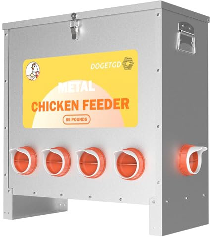 Dogetgd Automatischer Hühner-Futterspender ohne Abfall, Metall, große Kapazität, 38,6 kg, für Hühner, Gänse, Enten, Truthahn, Wachteln (6 Port)