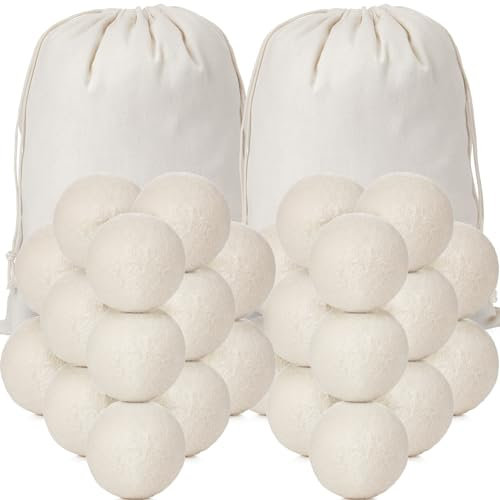 Roowest 60 Pcs Wool Dryer Balls Set Reusable Laundry Wool Balls with Muslin Bags Fabric Softener Anti Wrinkle Anti Static Saving Energy and Time