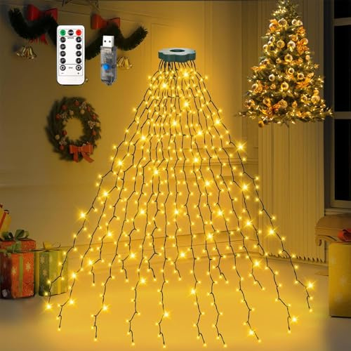 Lichterkette Weihnachtsbaum 280 LED mit Ring: Weihnachtsbaum Beleuchtung mit 8 Leuchtmodi und Timing Funktion, USB-Port IP44 Wasserdicht Lichterkette Tannenbaum für Inner außen Garten Ferien Deko