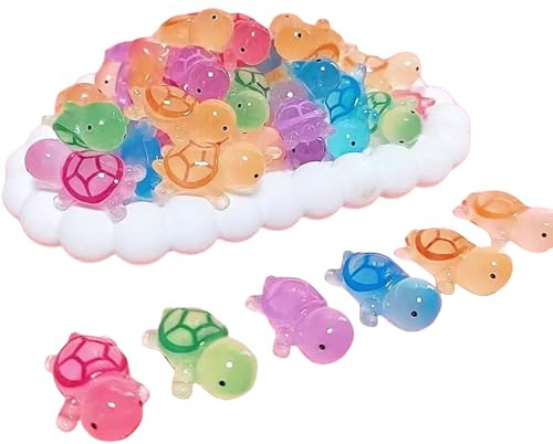 Schildkröte Deko Mini Figuren 60 Stück,Leuchtende Harz Kleine Turtles,DIY Leuchtend Ocean Animals Kunstharz Turtle,Niedliche Harzschildkröte Spielzeuge für Topfdekoration Garten Landschaft
