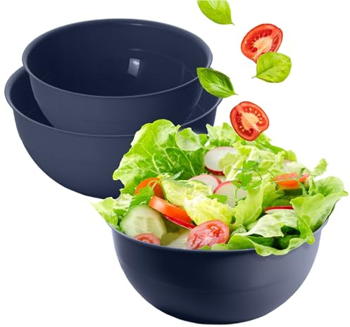 EDANTI Salatschüssel Set groß 3 Schalen 2-5L Kunststoff Schüsselset Servierschalen ideal zum Mischen und Servieren Schale (Dunkelgrau)