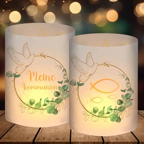 12 Tea Light Holders Table Decoration, My Communion Decoration for Boys and Girls, First Communion Decoration, Eucalyptus Green, Communion Gifts, Guest Gifts, Communion Gifts, for Tea Lights or