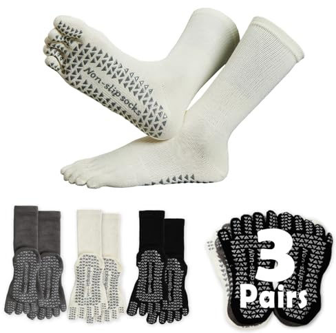 Sunolkie 3 pares de calcetines antideslizantes con los dedos, pilates y yoga, antideslizantes, de longitud media, absorbe el sudor y transpirables, deportivos y casuales, clásicos