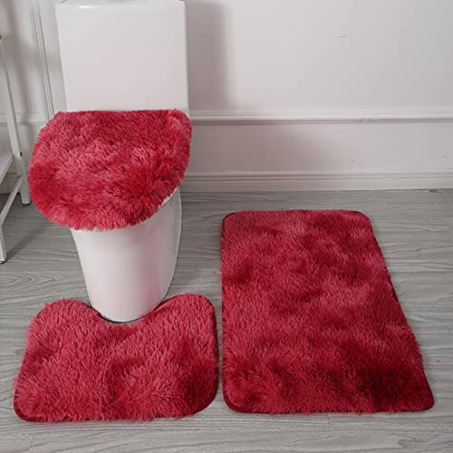 Generisch Badteppich Set 3 Teiliges, Badezimmer Set, Badezimmerteppich Set, rutschfeste Shaggy Badematte, Flauschig Contour Badteppich, Langflor Toilettensitzbezug (F)
