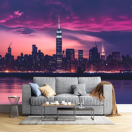 New York City Al Tramonto Poster Giganti Da Parete Fotomurale Carta Da Parati Murale Alla Moda Decorazione Da Muro Fotografica 260X175Cm Murale Per Camera Letto Sala