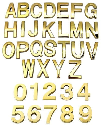NewL Individuelle galvanisierte Kunststoff-Buchstaben Gold, 7cm | Witterungsbeständig & rostfrei, mit starkem Klebeband, für Auto, Briefkasten, Haus, Hotel, Türaufkleber, Emblem, Namensschild