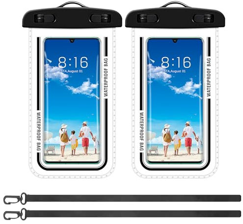 WOLMIK Custodia impermeabile per cellulare, 2 pezzi, IPX8, custodia impermeabile per iPhone 16 Pro Max/15/SE, Galaxy, Mate, Smartphone fino a 7,0 pollici