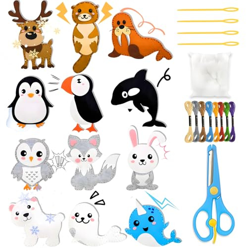 Nähset teen,DIY Tierformen Filz Nähset, Filztiere Nähen Set, Tierformen Kuscheltiere Art Craft Sewing Kit Tiere Nähen Bastelset für Anfänger teen, Animals Sewing Kit für Handwerk（Benutzt ab 15 Jahren）