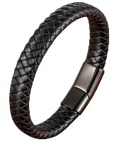 HUIANGLIYG Lederarmband Herren,Geflochtenes Breites Lederarmband für Herren, Klassisch, Handgefertigt, Gewebter Kordelarmreif mit Magnetverschluss, Vintage Punk Manschette, Geschenk für Jungen und