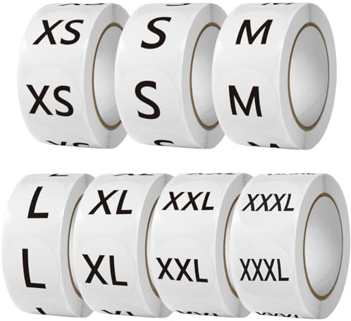 3500 Stück Kleidungsgrößen Aufkleber Etiketten, 2.5 cm Selbstklebend Klebeetiketten Aufkleber für Kleidung Größe, Runde Größenetiketten Größenaufkleber Size Stickers (25 mm, XS S M L XL XXL XXXL)
