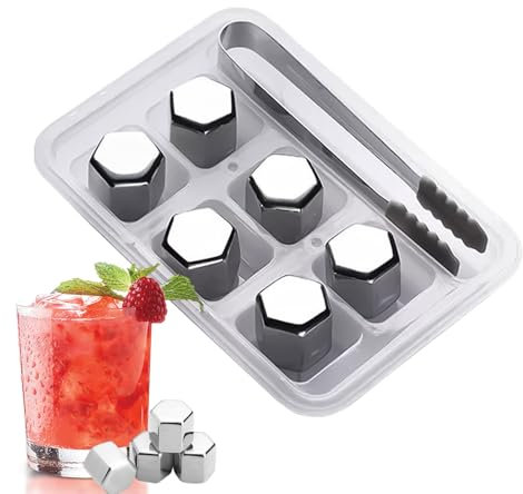 Stainless Steel Ice Cubes - Reusable Cooling Stones for Drinks | Metal Cooling Cubes to Enhance Whiskey, Vodka, Liquors, Water, Beer, Ice Cubes