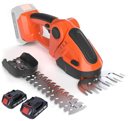 Cordless Hedge Trimmer 2-in-1 with Grass Shear, 24V 1500mAh Battery, 22cm & 13cm Stainless Steel Blades, 13000 RPM, 90° Adjustable Head, for Lawn, Shrubs & Garden Trimming