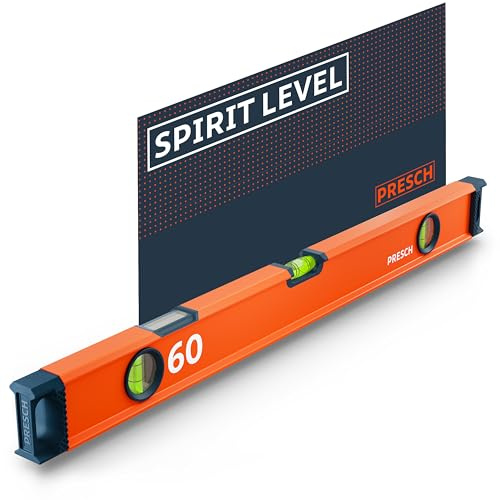 Presch Wasserwaage 60cm - Bruchfeste Weitwinkellibelle inkl. 2% Gefälle-Anzeige - Vertical-View-Funktion dank Sichtfenster - Innovative Anti-Rutsch‑Endkappen & präzisionsgefräste Messfläche