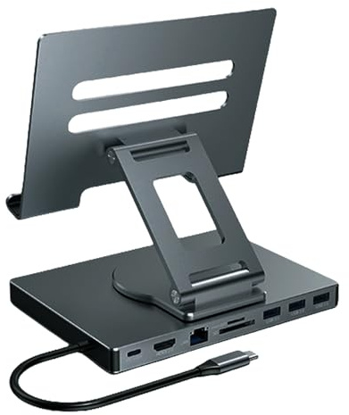 MARCBUSE 8/9 In 1 Type C Docking Station Aluminum Docking Station Laptop Stand USB3.0 Multiple Port Hubs Gigabit Ethernet Adapter Tablets Rotating Stand
