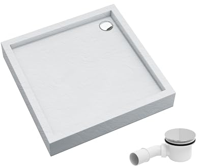 AQUABAD Duschwanne/Duschtasse Elegana mit LeakProtect Technologie White Stone 80x80cm Quadrat, inkl. Ablaufgarnitur/Siphon A49CR