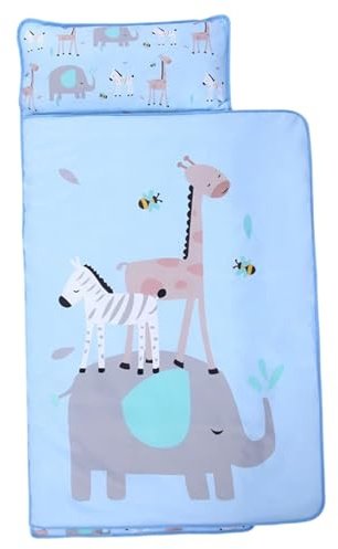 Tappetino per il pisolino dei bambini con cuscino sacco a pelo portatile pieghevole per bambini da 49x20 pollici con animali dei cartoni animati comfort per casa scuola materna asilo nido